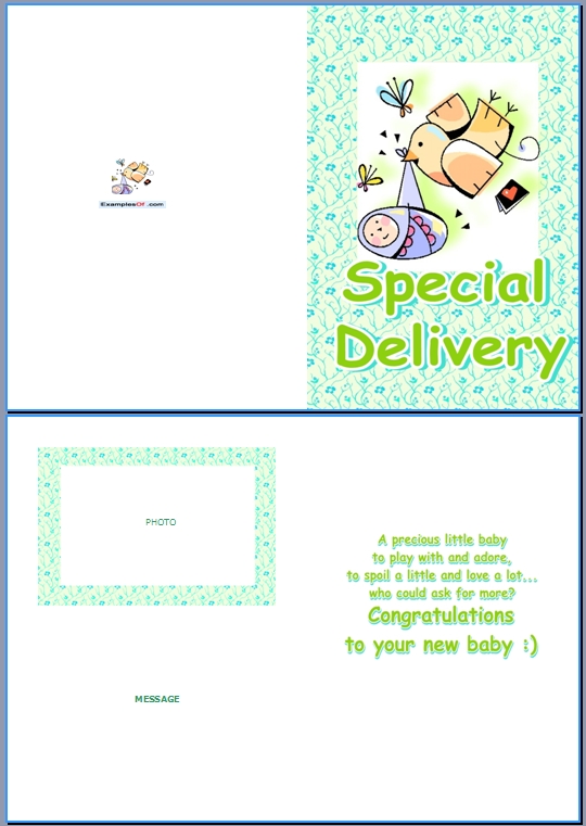 Example Baby Birth Card:Special Delivery